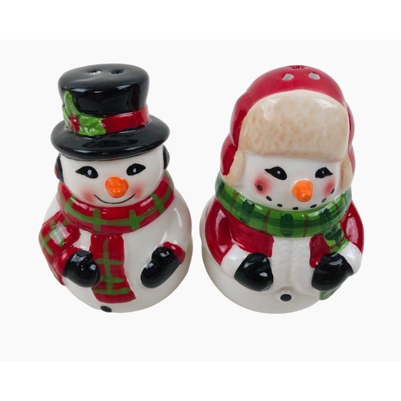 Vintage Snowman Salt Pepper Shaker Set Primitive Winter Christmas Table Decor - Picture 3 of 10